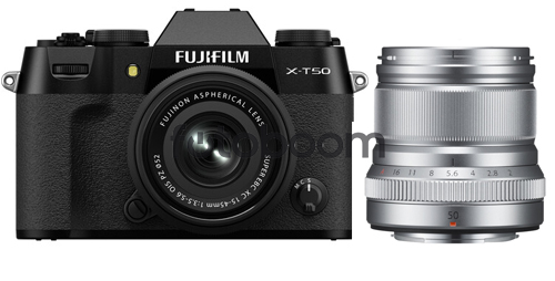 X-T50 Negra + 15-45mm f/3.5-5.6 XC OIS PZ + 50mm f/2 R XF WR Plata