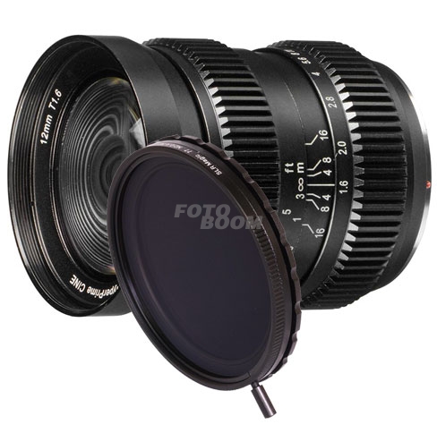 12mm t/1,6 HyperPrime Cine Micro 4/3 + Anillo + ND II Variable 77mm