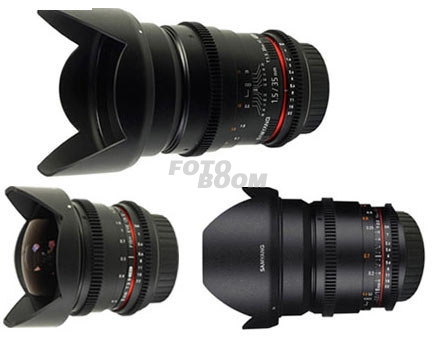 Kit 3 lentes 8mm/16mm/35mm VDSLR Sony E