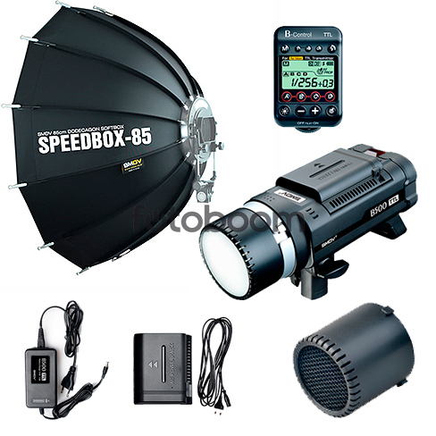 B500 TTL + B-Control para Nikon + Speedbox 85 + B-02 + Power Pack 220V-AC + Cargador + BR-80